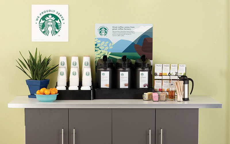 Office setup with Starbuck products